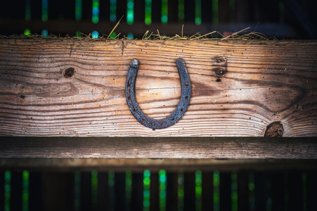 Horsehoe nailed to plank