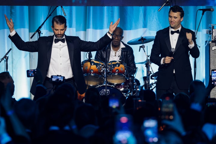 Donald Trump Jr. speaks alongside Kirk, co-founder of Turning Point USA, during the Turning Point USA Inaugural-Eve Ball at the Salamander Hotel on Jan. 19 in Washington, D.C.