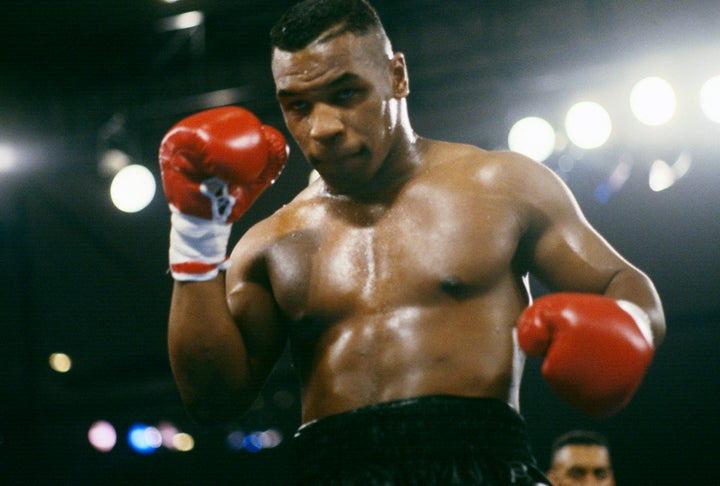 Tyson is photographed on March 16, 1996, during a fight with Frank Bruno in Las Vegas.