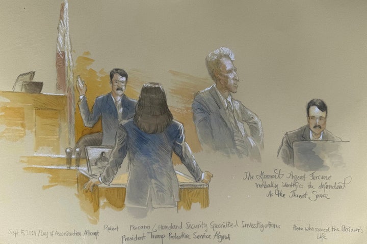 Defendant Derails Trump Assassination Try Trial With Rambling Opening Assertion 1 A courtroom sketch from Routh's trial on September 11, 2025. The accused, who is representing himself, forfeited his right to continue his opening statement when he veered off topic to talk about Adolf Hitler and the wars in Ukraine and Gaza.