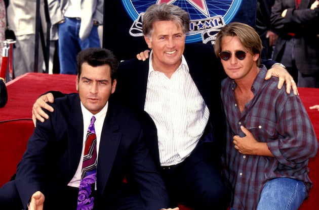 Martin Sheen and Emilio Estevez at the unveiling of Charlie Sheen's star on the Hollywood Walk Of Fame in 1994