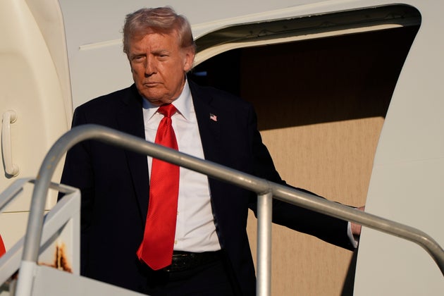 President Donald Trump arrives on Air Force One at LaGuardia Airport.