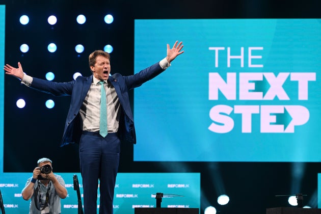 Richard Tice, Deputy Leader of Reform UK, speaks during the Reform party's annual conference at the National Exhibition Centre in Birmingham, England, Saturday, Sept. 6, 2025.(AP Photo/Thomas Krych)