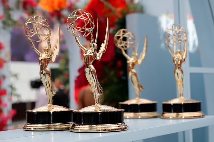 View of the Emmy statuettes in the 77th Emmy Primetime Award at the Peacock Theater in Los Angeles on Sunday.