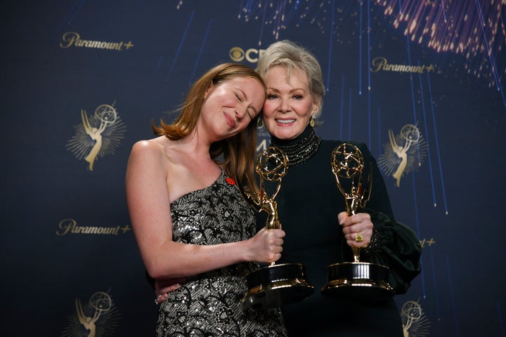 Hannah Einbinder and Jean Smart pose with their Emmys
