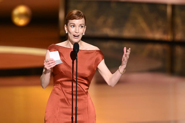 Britt Lower accepting her award at the 2025 Emmys
