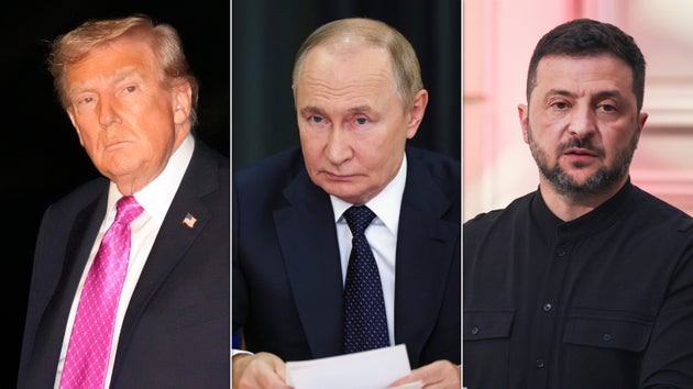 President Donald Trump (L) said the hatred between Vladimir Putin (C) and Volodymyr Zelenskyy (R) is 