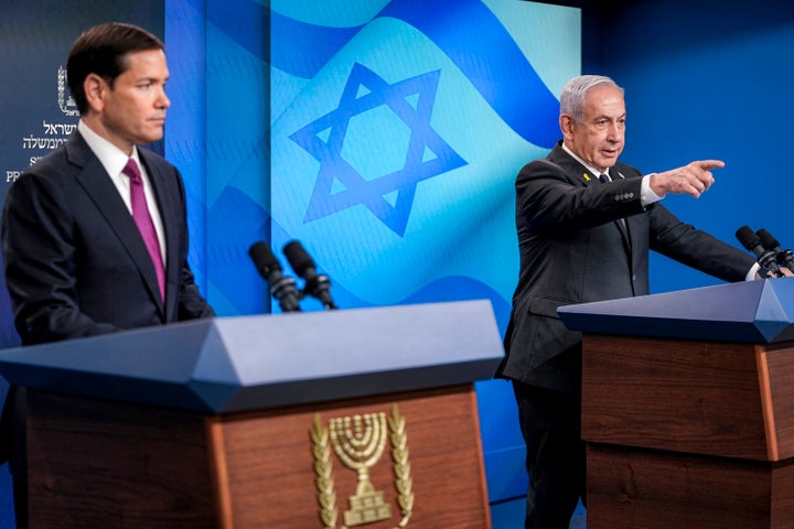 U.S. Secretary of State Marco Rubio appears at a joint press conference with Israeli Prime Minister Benjamin Netanyahu at the latter's office in Jerusalem, on Sept. 15, 2025.
