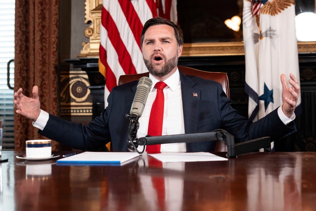 Vice President JD Vance hosts an episode of The Charlie Kirk Show at the White House, following the assassination of the show's namesake, Monday, Sept., 15, 2025, in Washington. 