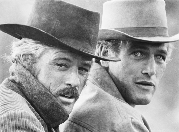 Robert Redford as Sundance Kid and Paul Newman as Butch Cassidy in the 1969 western Butch Cassidy and the Sundance Kid.
