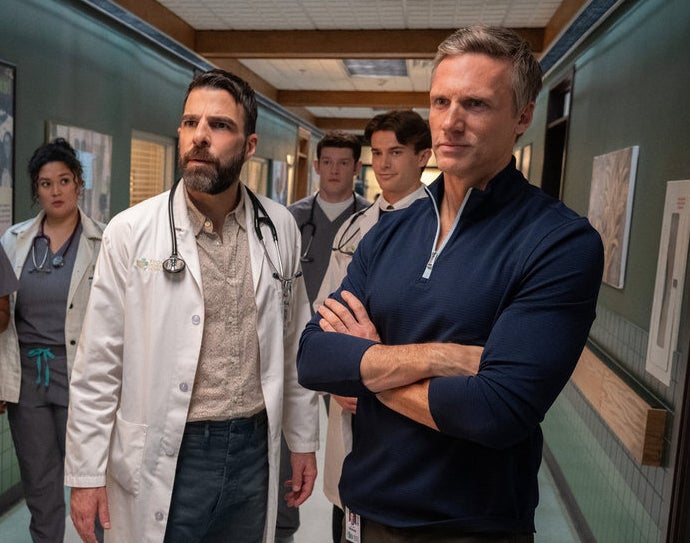 “There’s a lot of love there, but there’s also a lot of reality to deal with,” Teddy Sears, right, said of his character Dr. Nichols’ romance with Dr. Wolf. 