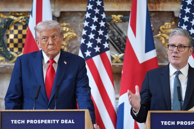 President Donald Trump listens to Britain's Prime Minister Keir Starmer during a joint press conference at Chequers near Aylesbury, England, Thursday, Sept. 18, 2025. 
