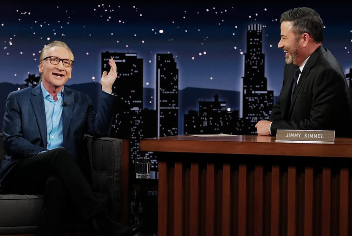 Maher, seen here being interviewed on Kimmel's show in 2022. 