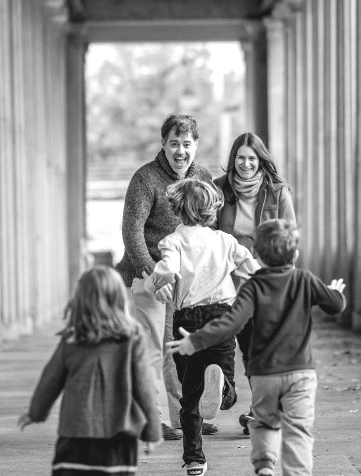 The author with her husband, Charlie Chrisman, and three children in Berlin.
