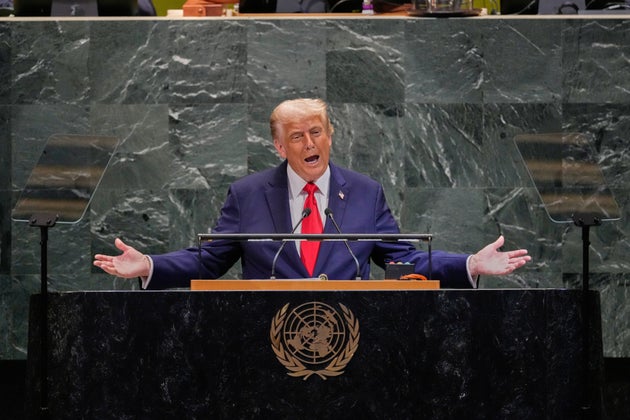 US President Donald Trump addresses the 80th session of the United Nations General Assembly, Tuesday, Sept. 23, 2025. 