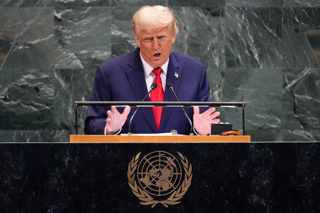 U.S. President Donald Trump addresses the 80th session of the United Nations General Assembly, Tuesday, Sept. 23, 2025.