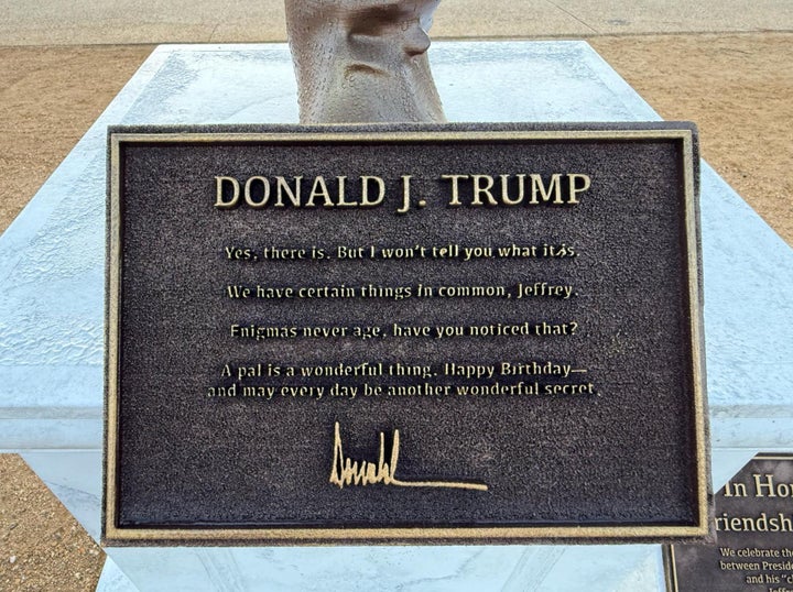 Statue Celebrating Trump And Epstein's 'Lengthy-Lasting Bond' Reveals Up On Nationwide Mall 1 The words Donald Trump apparently once wrote to sex offender Jeffrey Epstein in a birthday note appear on a satirical statue of the men holding hands.