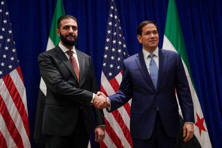 Trump Is Internet hosting Turkey's Erdogan At The White Home As U.S. Mulls Lifting F-35 Gross sales Ban 1 U.S. Secretary of State Marco Rubio shakes hands with Syrian interim President Ahmad al-Sharaa at the Lotte New York Palace Hotel, on the sidelines of the 80th United Nations General Assembly at the United Nations headquarters, on Sept. 22, 2025.
