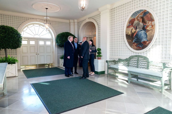 See Earlier than And After Images Of Trump's Newest White Home Renovation Challenge 1 The Palm Room is seen in November 2019 as President Donald Trump talks with then-Bulgarian Prime Minister Boyko Borissov.
