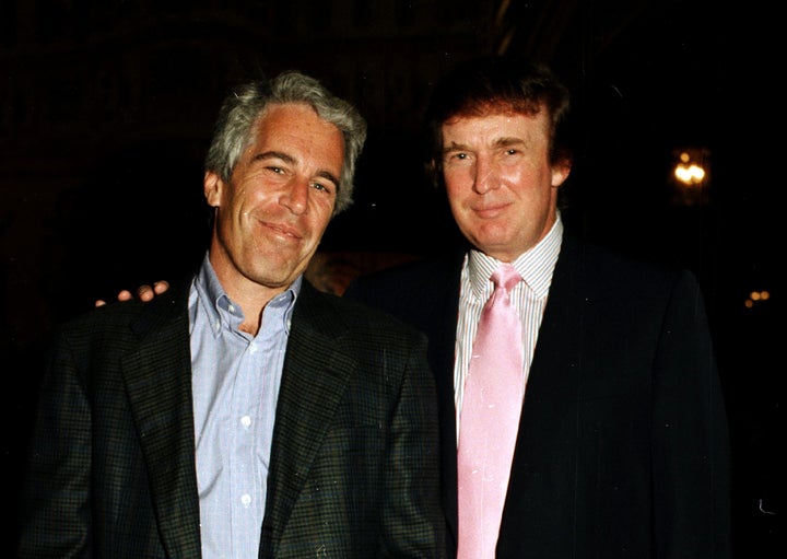 Jeffrey Epstein (left) and Trump pose together at Mar-a-Lago in 1997.