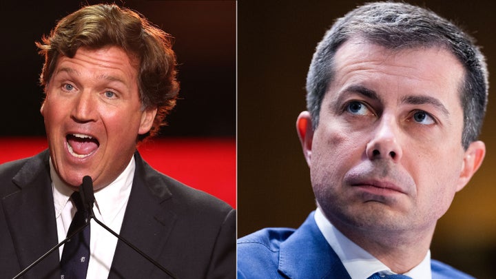 Ex-Fox News host Tucker Carlson and former United States Secretary of Transportation Pete Buttigieg.