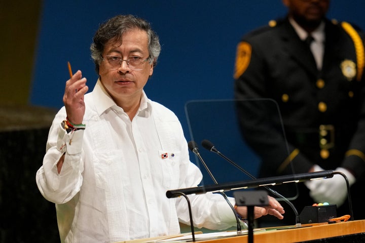 Gustavo Petro, Colombia's president, during the United Nations General Assembly (UNGA) in New York, US, on Tuesday, Sept. 23, 2025. (David Dee Delgado/Bloomberg via Getty Images)