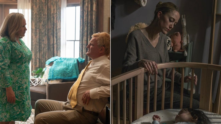 Patricia Arquette and Jason Clarke in "Murdaugh: Death in the Family" and Maika Monroe in "The Hand that Rocks the Cradle."