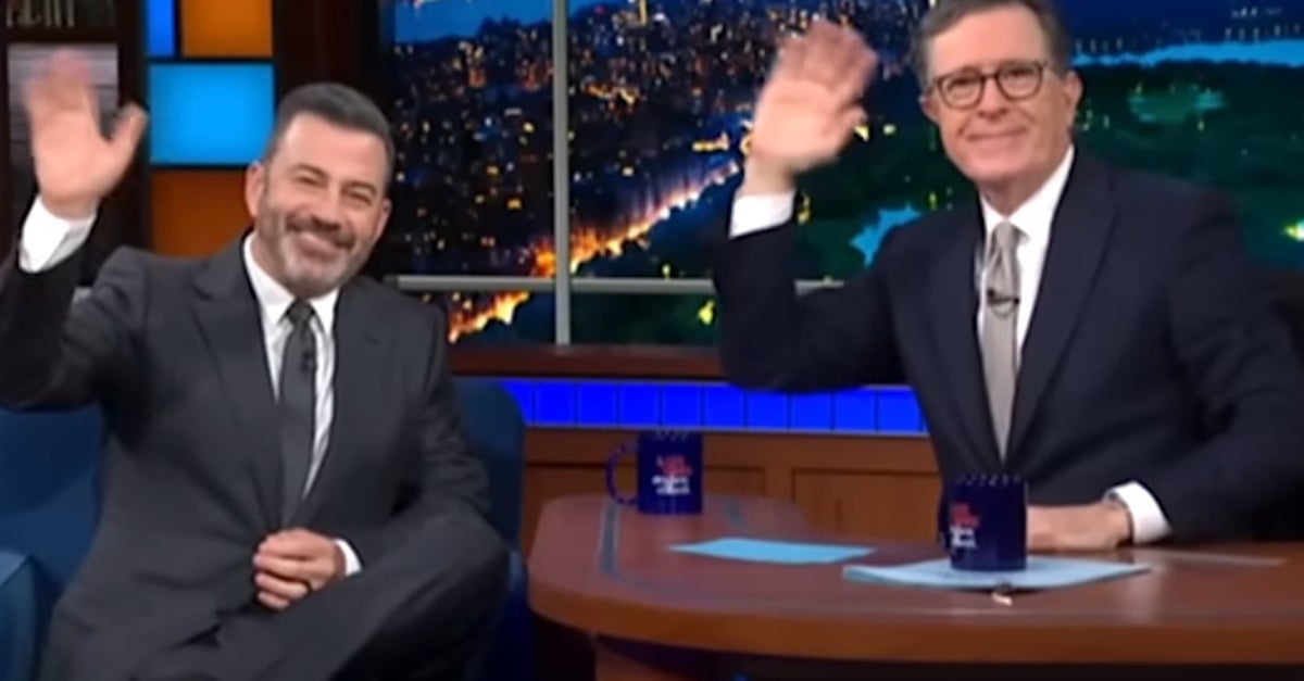 Colbert Kimmel unite in rare crossover to criticize Trump amid show cancellations