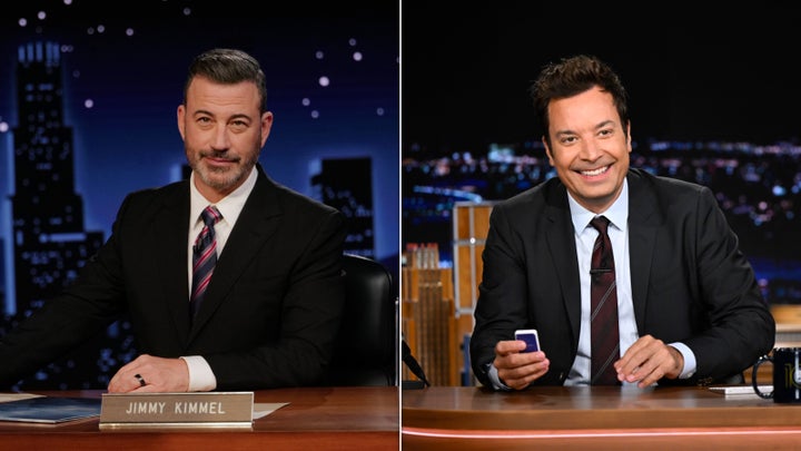 Late-night hosts Jimmy Kimmel and Jimmy Fallon.