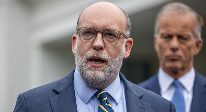 Office of Management and Budget Director Russ Vought speaks during a press conference following a meeting between President Trump and congressional Democratic leaders on funding the government, in Washington, D.C. on Sept. 29.