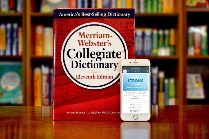 The eleventh edition of Merriam-Webster's Collegiate Dictionary and mobile website displayed in Springfield, Mass. in 2016.