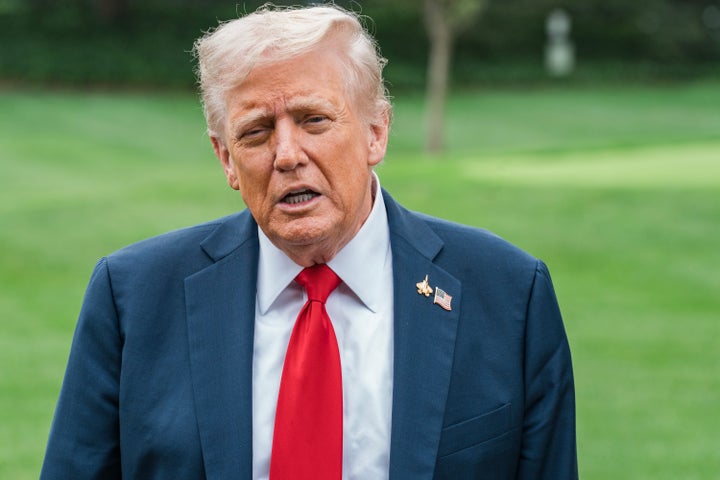 President Donald Trump addresses the press after returning from Quantico, Virginia on Sept. 30, 2025 at the White House in Washington, D.C. (Photo by Maxine Wallace/The Washington Post via Getty Images)