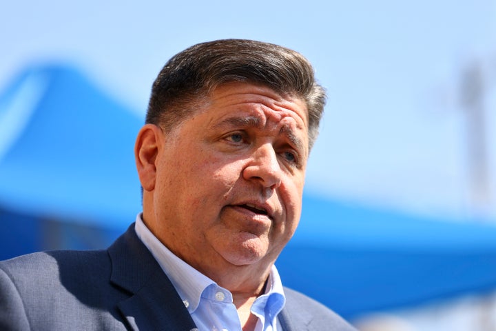 Gov. JB Pritzker speaks with reporters after visiting Prairie Oak Elementary School in Berwyn, Ill., Thursday, Sept. 4, 2025. (Anthony Vazquez/Chicago Sun-Times via AP, Pool)