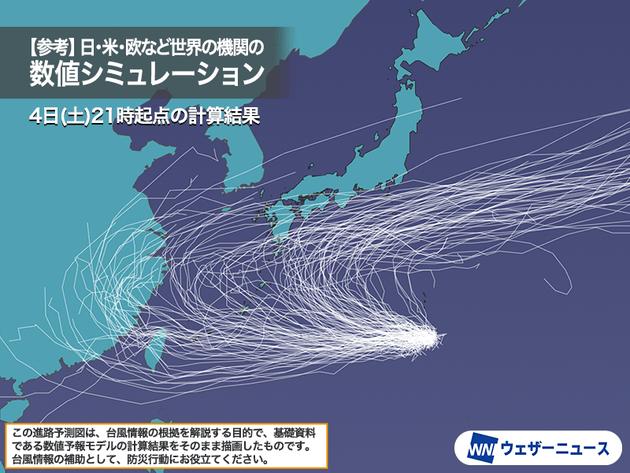参考 世界各国の気象機関が計算した進路の数値シミュレーション結果