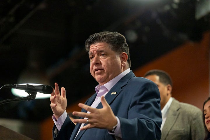 Gov. JB Pritzker answers questions on Sept. 15, 2025, at Harold Washington College in Chicago's Loop after holding a roundtable with students. (Brian Cassella/Chicago Tribune/Tribune News Service via Getty Images)