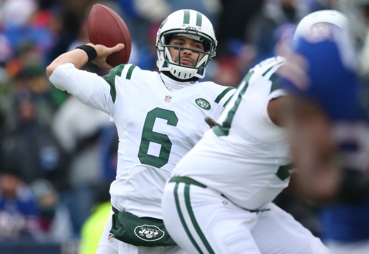 Mark Sanchez of the New York Jets throws against the Buffalo Bills in a 2012 game.