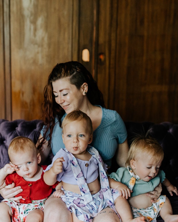 The author with 12-month-olds Conall (left), Miko (middle) and Arden (right) at their birthday party.
