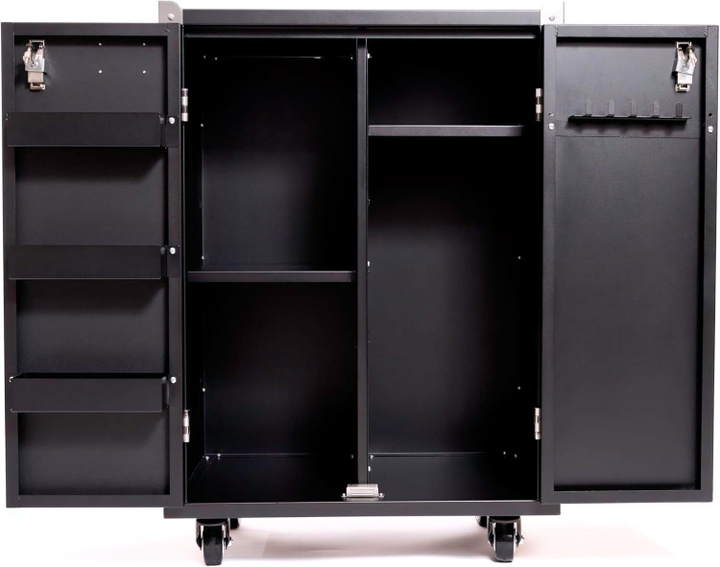 The unit offers tons of storage to organize your grill-side goods.