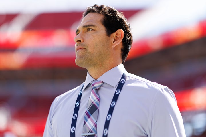 NFL broadcaster Mark Sanchez stands on the field prior to an NFL game between the Arizona Cardinals and the San Francisco 49ers at Levi's Stadium on Sept. 21.