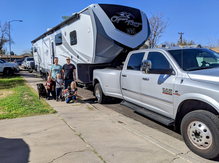 The author and her family hitting the road in 2020.