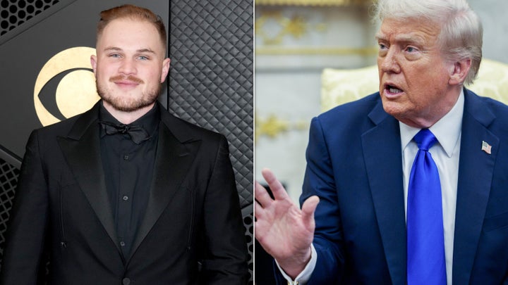 A newly released song snippet from country artist Zach Bryan (left) drew criticism from supports of President Donald Trump.