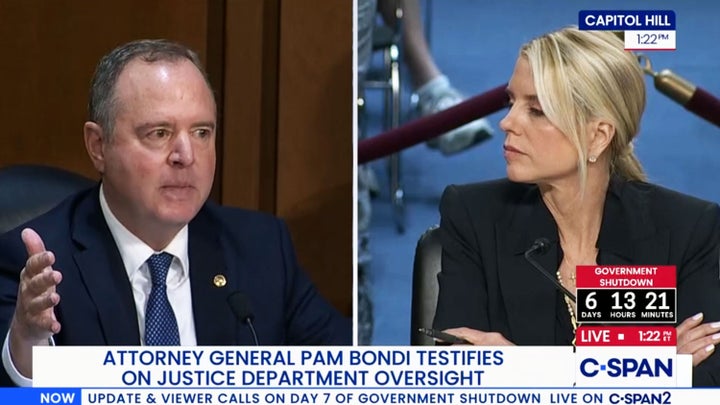 Sen. Adam Schiff ran down a laundry list of questions that Attorney General Pam Bondi wouldn’t answer during a very combative hearing before the Senate Judiciary Committee on Tuesday. 