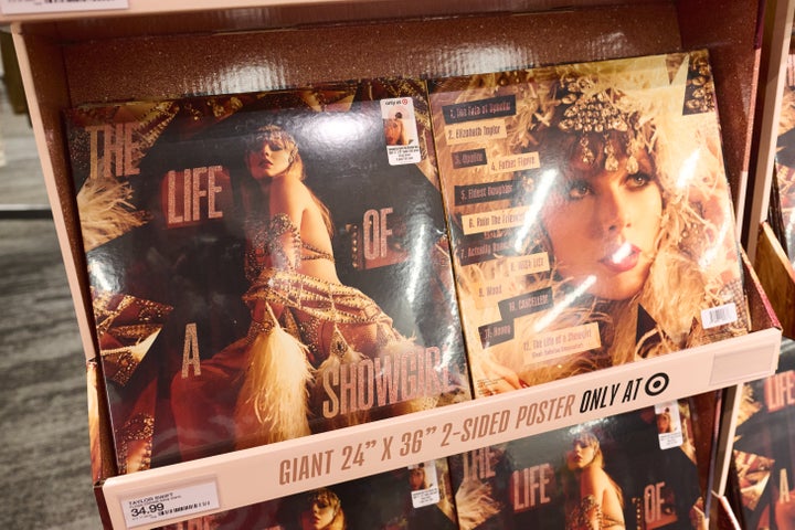 A display with exclusive edition vinyl's for Taylor Swift's new album, "Life of a Showgirl" is seen at Target on October 02, 2025 in New York City.