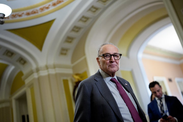 Senate Minority Leader Chuck Schumer attends a news conference following a weekly Democratic policy luncheon Tuesday on Capitol Hill.