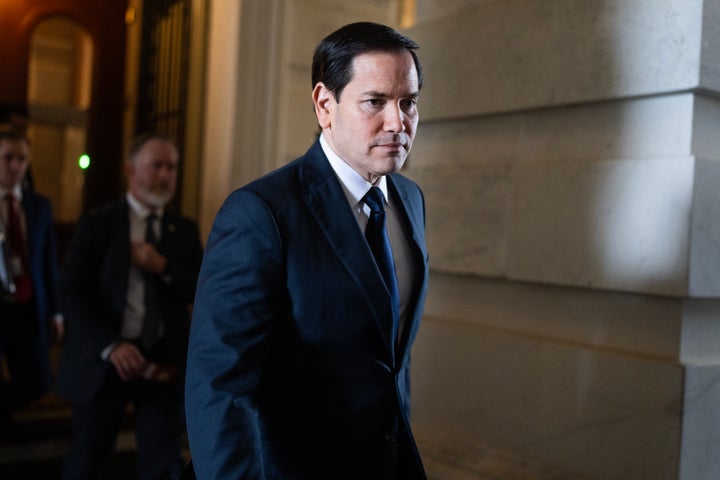 UNITED STATES - OCTOBER 8: Secretary of State Marco Rubio leaves the U.S. Capitol after attending a Senate Republican luncheon on Wednesday, October 8, 2025. (Tom Williams/CQ-Roll Call, Inc via Getty Images)