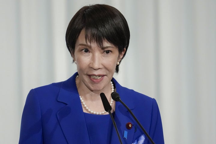 自民党の新総裁に選ばれ、記者会見する高市早苗氏（2025年10月4日）