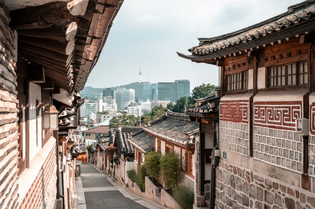 A view of Seoul from the Bukchon Hanok Village in the Jongno District.