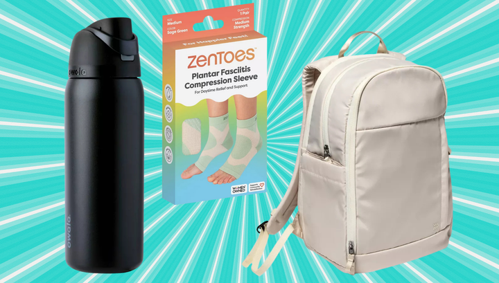 Owala's FreeSip water bottle, compression sleeves and a travel-friendly backpack