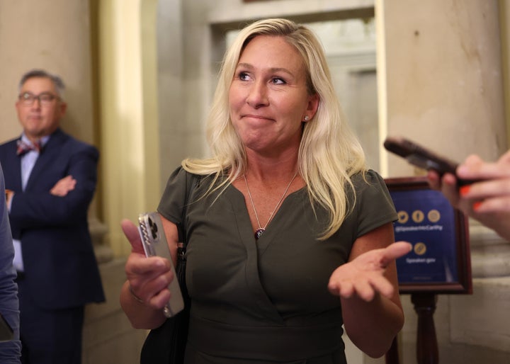 Rep. Marjorie Taylor Greene (R-Ga.) looking as confused as most Democrats feel right now.