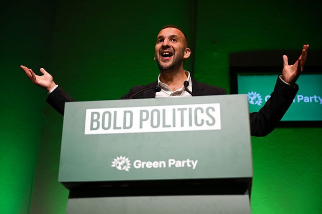 Green leader Zack Polanski delivers his speech at the party's conference in Bournemouth earlier this month.